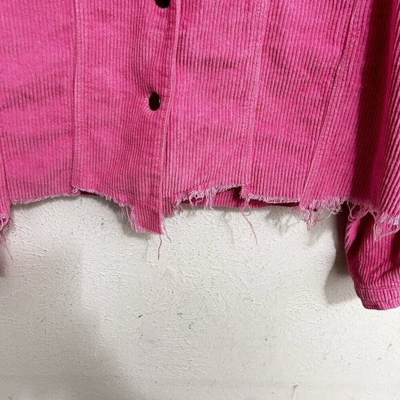 Pol Barbie Pink Wide Wale Corduroy Jacket Distressed Frayed Hem Size M Button Up - Picture 5 of 15